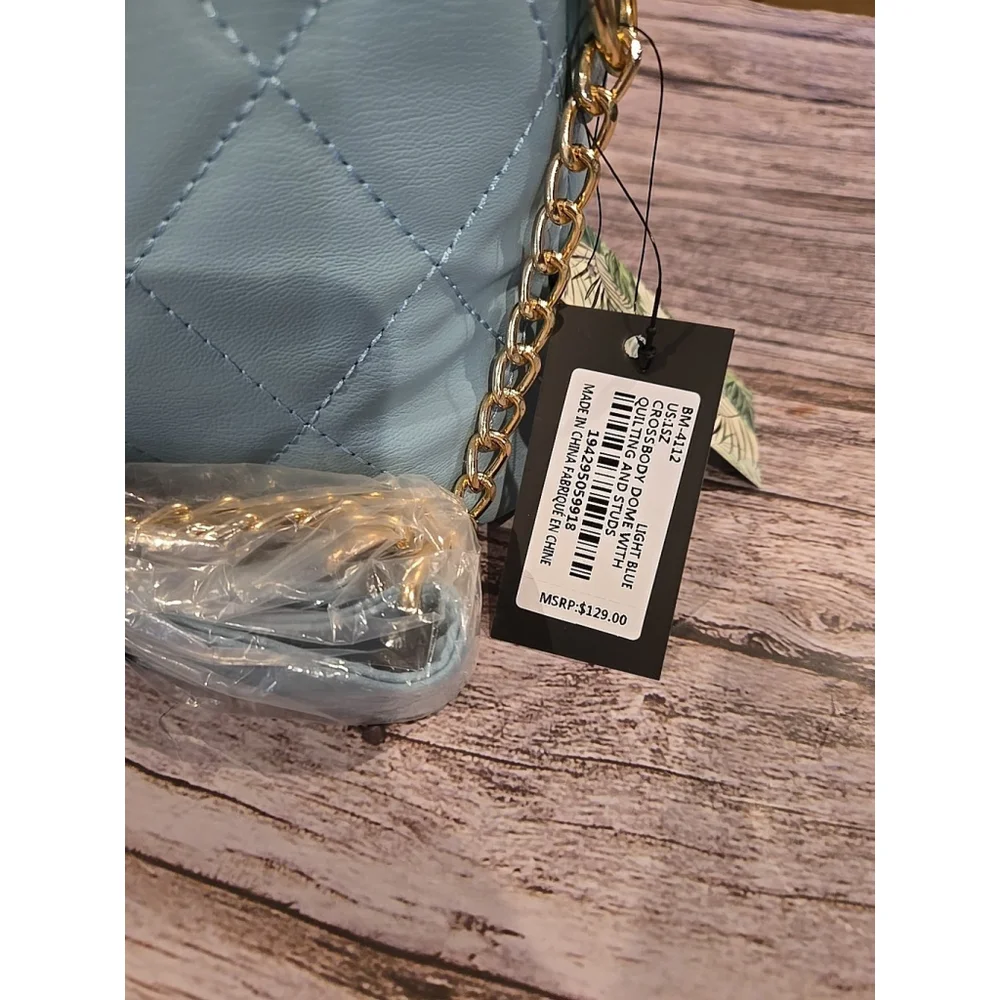 Badgley Mischka Crossbody Light Blue Quilted Gold Accents NWT MSRP 129.00 (150)